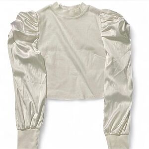 White Satin puff sleave blouse
